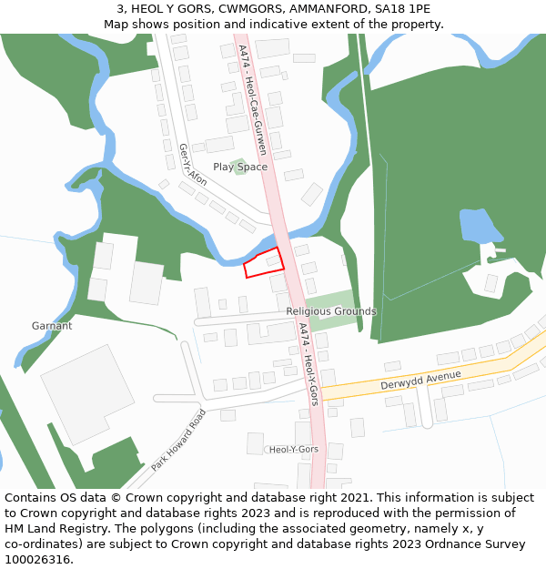 3, HEOL Y GORS, CWMGORS, AMMANFORD, SA18 1PE: Location map and indicative extent of plot