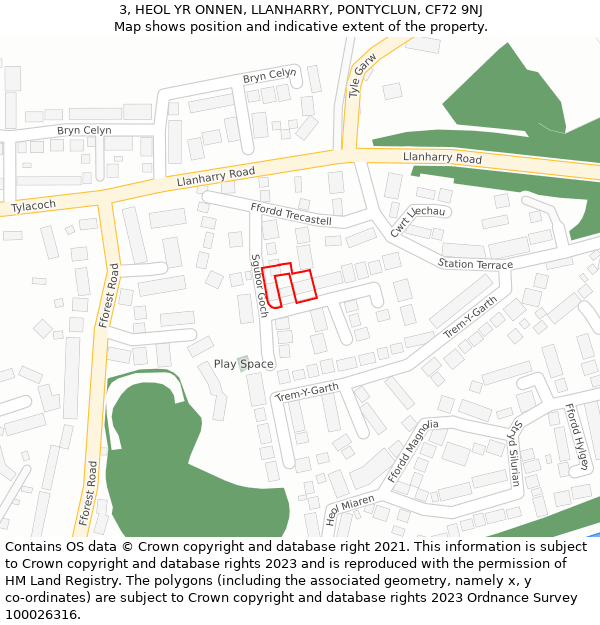 3, HEOL YR ONNEN, LLANHARRY, PONTYCLUN, CF72 9NJ: Location map and indicative extent of plot