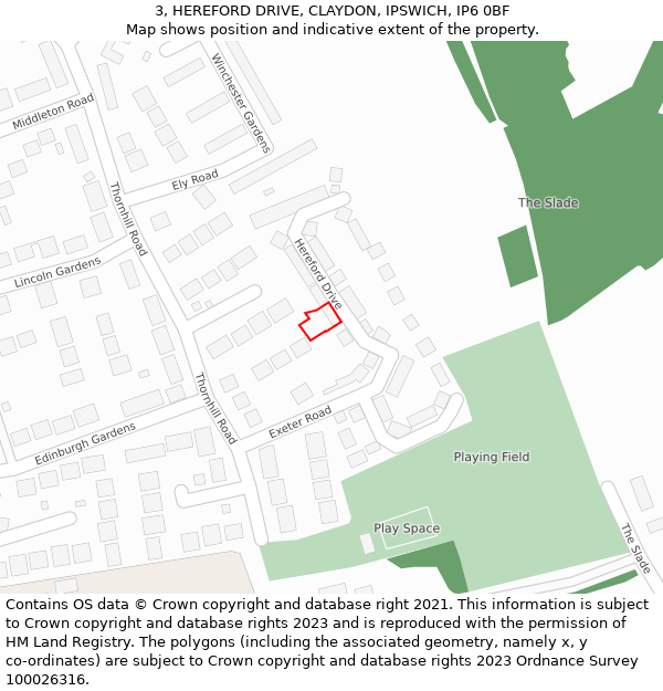 3, HEREFORD DRIVE, CLAYDON, IPSWICH, IP6 0BF: Location map and indicative extent of plot