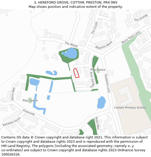 3, HEREFORD GROVE, COTTAM, PRESTON, PR4 0NS: Location map and indicative extent of plot