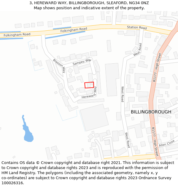 3, HEREWARD WAY, BILLINGBOROUGH, SLEAFORD, NG34 0NZ: Location map and indicative extent of plot