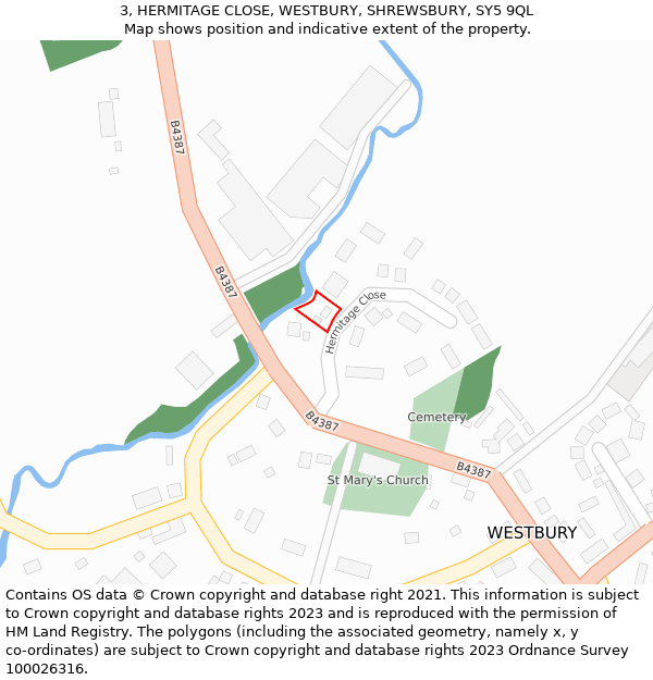 3, HERMITAGE CLOSE, WESTBURY, SHREWSBURY, SY5 9QL: Location map and indicative extent of plot