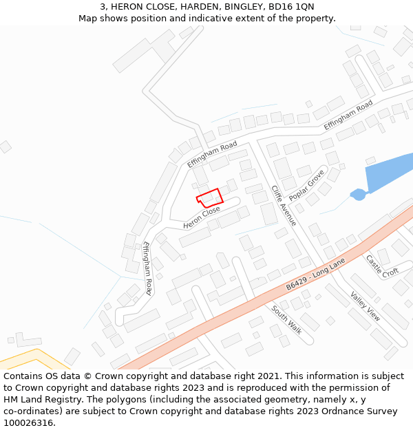 3, HERON CLOSE, HARDEN, BINGLEY, BD16 1QN: Location map and indicative extent of plot