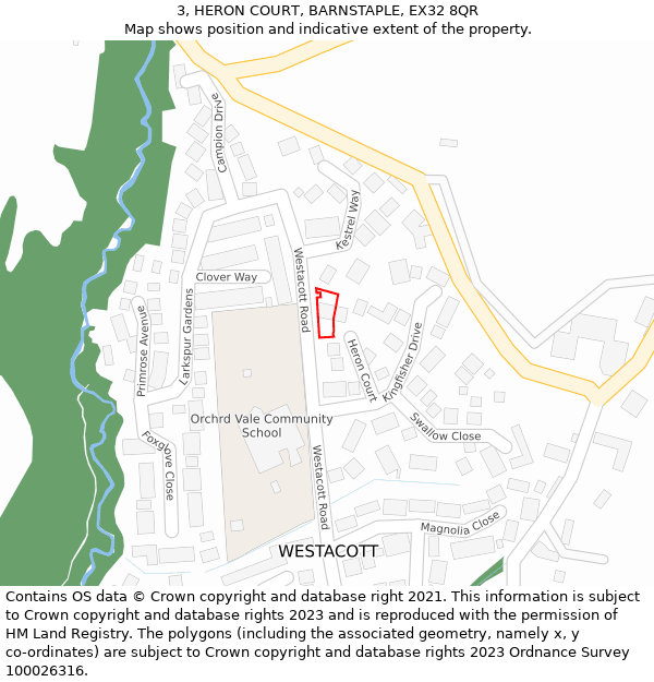 3, HERON COURT, BARNSTAPLE, EX32 8QR: Location map and indicative extent of plot