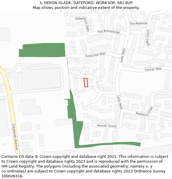 3, HERON GLADE, GATEFORD, WORKSOP, S81 8UP: Location map and indicative extent of plot