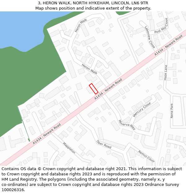 3, HERON WALK, NORTH HYKEHAM, LINCOLN, LN6 9TR: Location map and indicative extent of plot