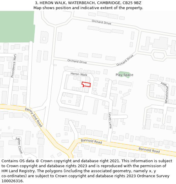 3, HERON WALK, WATERBEACH, CAMBRIDGE, CB25 9BZ: Location map and indicative extent of plot