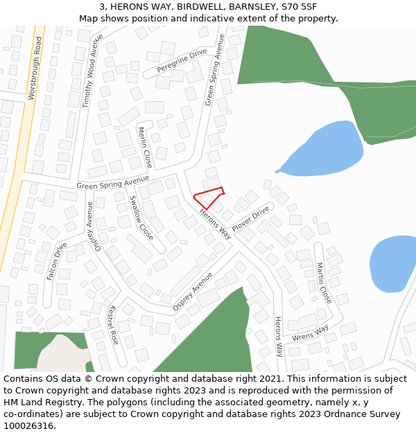 3, HERONS WAY, BIRDWELL, BARNSLEY, S70 5SF: Location map and indicative extent of plot