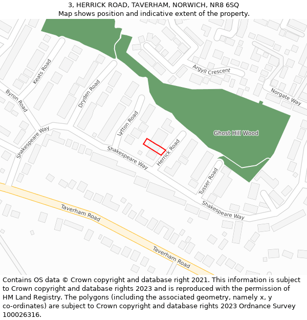 3, HERRICK ROAD, TAVERHAM, NORWICH, NR8 6SQ: Location map and indicative extent of plot