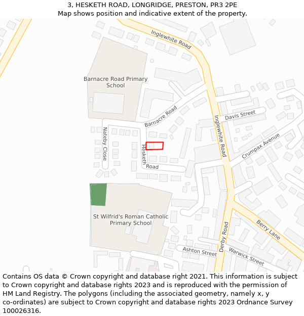 3, HESKETH ROAD, LONGRIDGE, PRESTON, PR3 2PE: Location map and indicative extent of plot