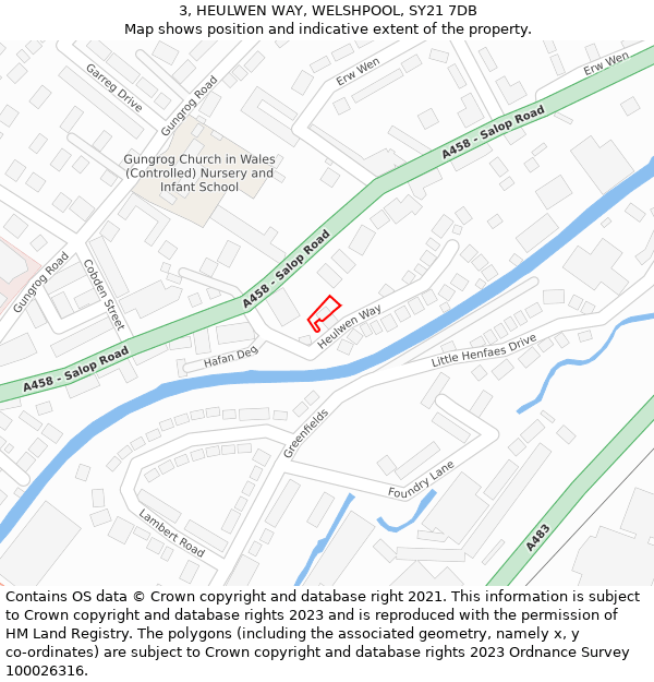 3, HEULWEN WAY, WELSHPOOL, SY21 7DB: Location map and indicative extent of plot