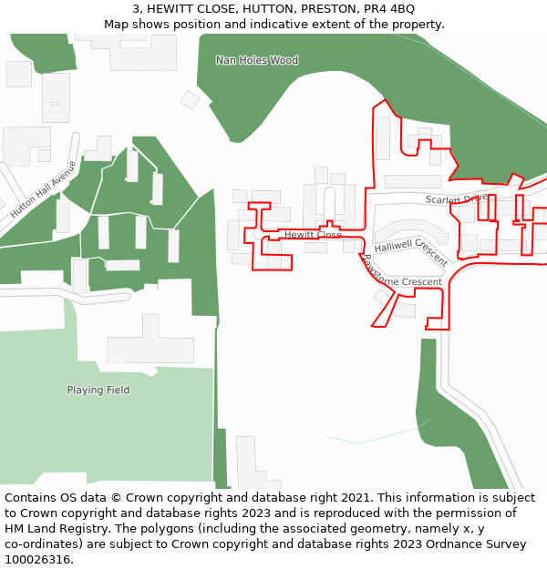 3, HEWITT CLOSE, HUTTON, PRESTON, PR4 4BQ: Location map and indicative extent of plot