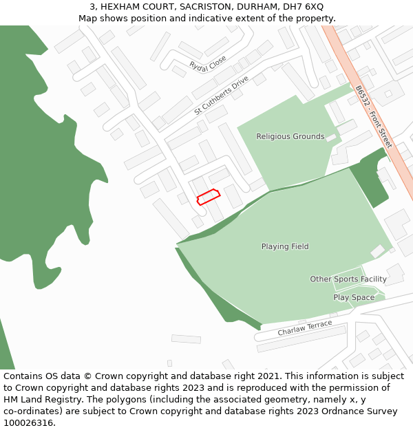 3, HEXHAM COURT, SACRISTON, DURHAM, DH7 6XQ: Location map and indicative extent of plot