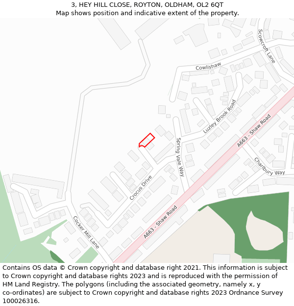 3, HEY HILL CLOSE, ROYTON, OLDHAM, OL2 6QT: Location map and indicative extent of plot