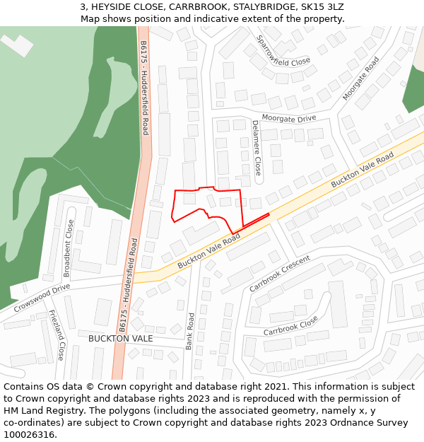 3, HEYSIDE CLOSE, CARRBROOK, STALYBRIDGE, SK15 3LZ: Location map and indicative extent of plot