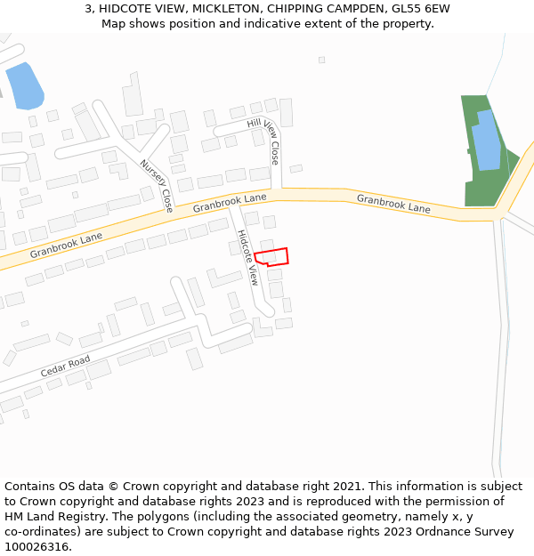 3, HIDCOTE VIEW, MICKLETON, CHIPPING CAMPDEN, GL55 6EW: Location map and indicative extent of plot