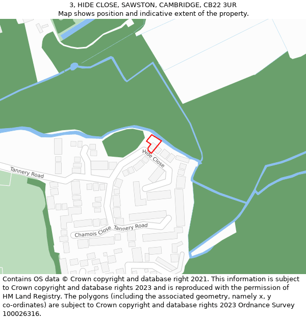 3, HIDE CLOSE, SAWSTON, CAMBRIDGE, CB22 3UR: Location map and indicative extent of plot