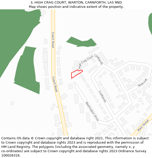 3, HIGH CRAG COURT, WARTON, CARNFORTH, LA5 9ND: Location map and indicative extent of plot