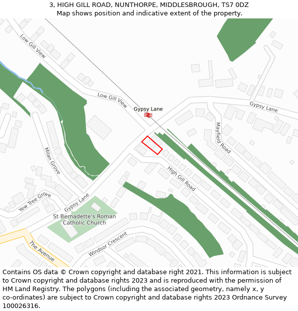 3, HIGH GILL ROAD, NUNTHORPE, MIDDLESBROUGH, TS7 0DZ: Location map and indicative extent of plot