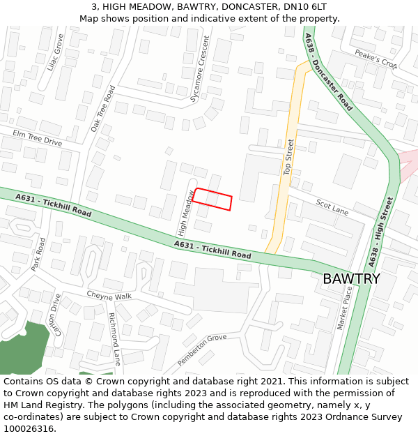 3, HIGH MEADOW, BAWTRY, DONCASTER, DN10 6LT: Location map and indicative extent of plot