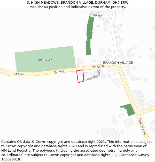 3, HIGH MEADOWS, BRANDON VILLAGE, DURHAM, DH7 8RW: Location map and indicative extent of plot