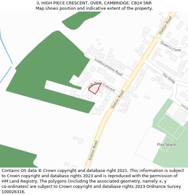 3, HIGH PIECE CRESCENT, OVER, CAMBRIDGE, CB24 5NR: Location map and indicative extent of plot
