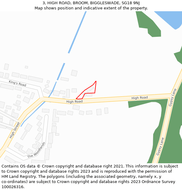 3, HIGH ROAD, BROOM, BIGGLESWADE, SG18 9NJ: Location map and indicative extent of plot