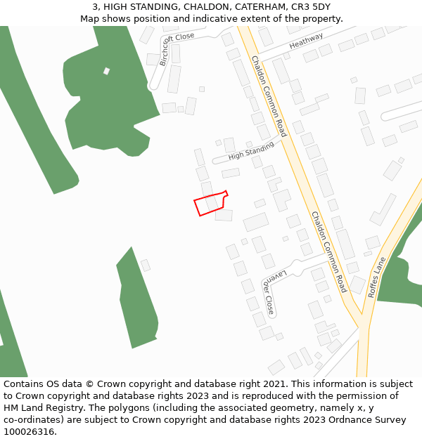 3, HIGH STANDING, CHALDON, CATERHAM, CR3 5DY: Location map and indicative extent of plot