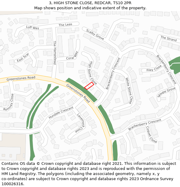 3, HIGH STONE CLOSE, REDCAR, TS10 2PR: Location map and indicative extent of plot