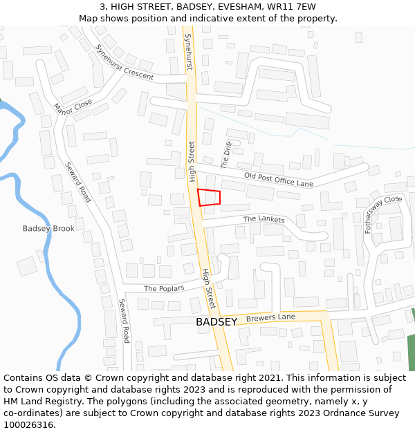 3, HIGH STREET, BADSEY, EVESHAM, WR11 7EW: Location map and indicative extent of plot