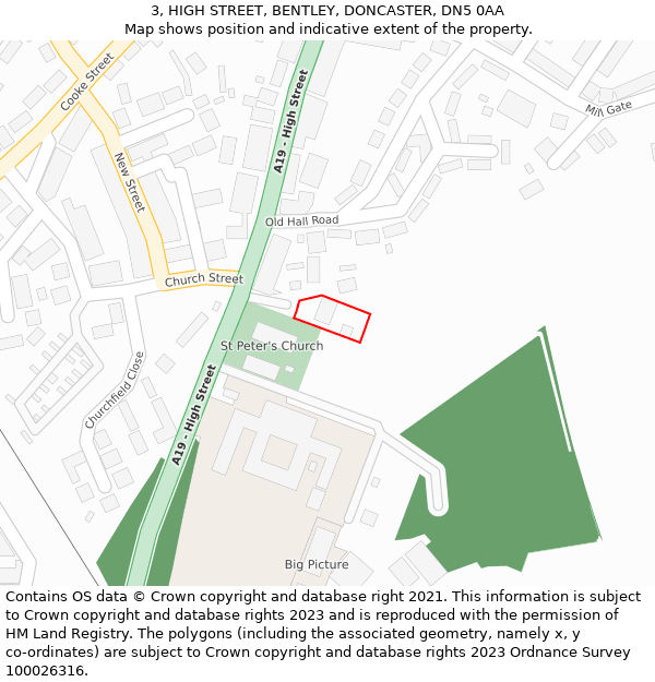 3, HIGH STREET, BENTLEY, DONCASTER, DN5 0AA: Location map and indicative extent of plot