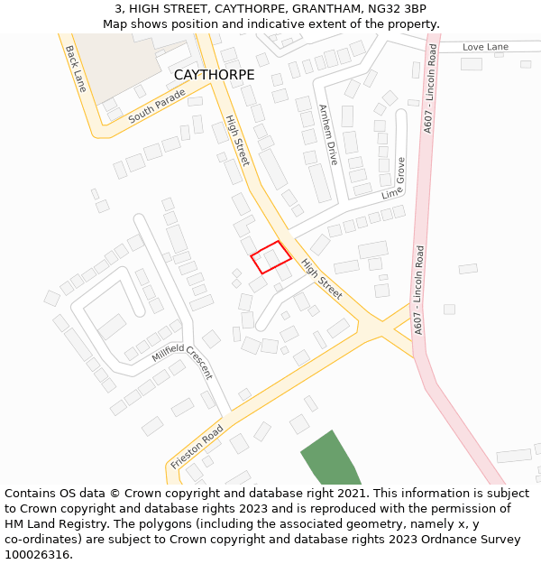 3, HIGH STREET, CAYTHORPE, GRANTHAM, NG32 3BP: Location map and indicative extent of plot