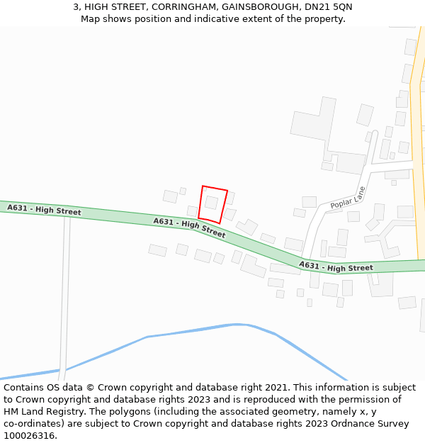 3, HIGH STREET, CORRINGHAM, GAINSBOROUGH, DN21 5QN: Location map and indicative extent of plot