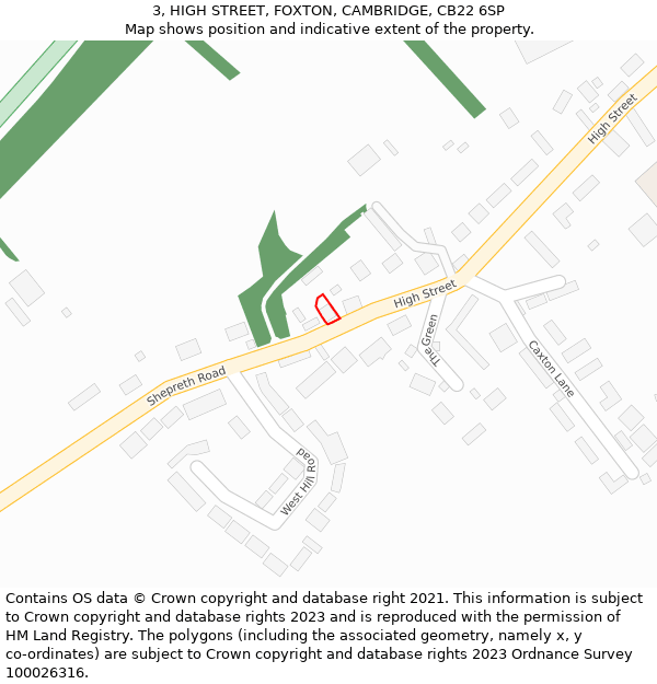 3, HIGH STREET, FOXTON, CAMBRIDGE, CB22 6SP: Location map and indicative extent of plot