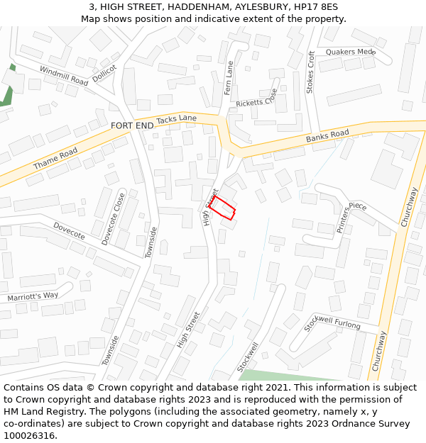 3, HIGH STREET, HADDENHAM, AYLESBURY, HP17 8ES: Location map and indicative extent of plot