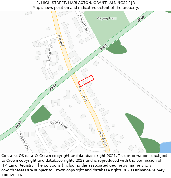 3, HIGH STREET, HARLAXTON, GRANTHAM, NG32 1JB: Location map and indicative extent of plot