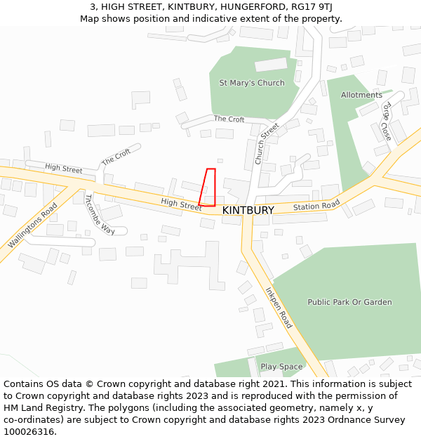 3, HIGH STREET, KINTBURY, HUNGERFORD, RG17 9TJ: Location map and indicative extent of plot