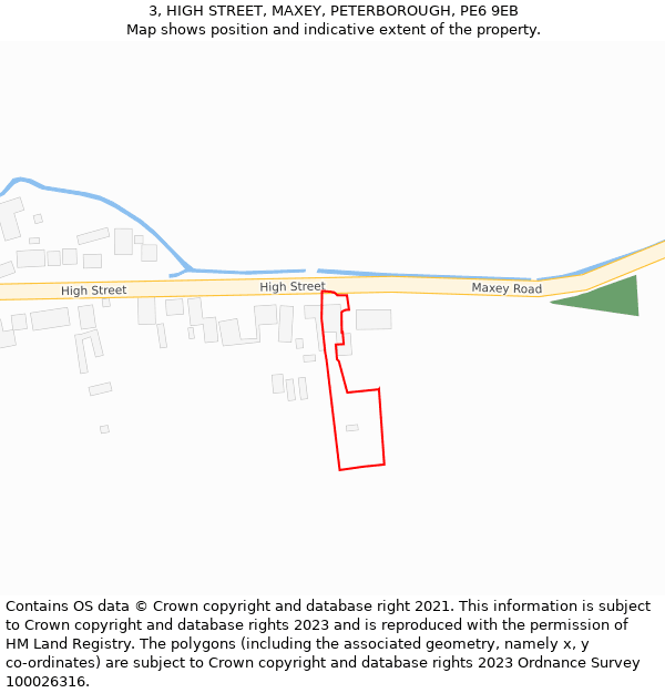 3, HIGH STREET, MAXEY, PETERBOROUGH, PE6 9EB: Location map and indicative extent of plot