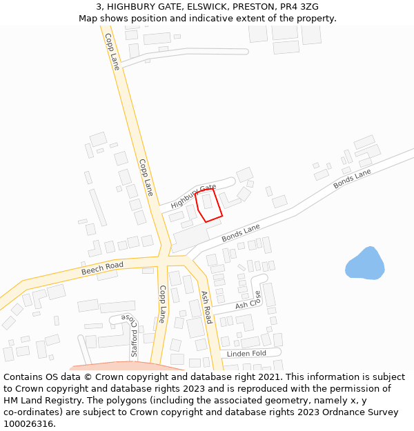 3, HIGHBURY GATE, ELSWICK, PRESTON, PR4 3ZG: Location map and indicative extent of plot