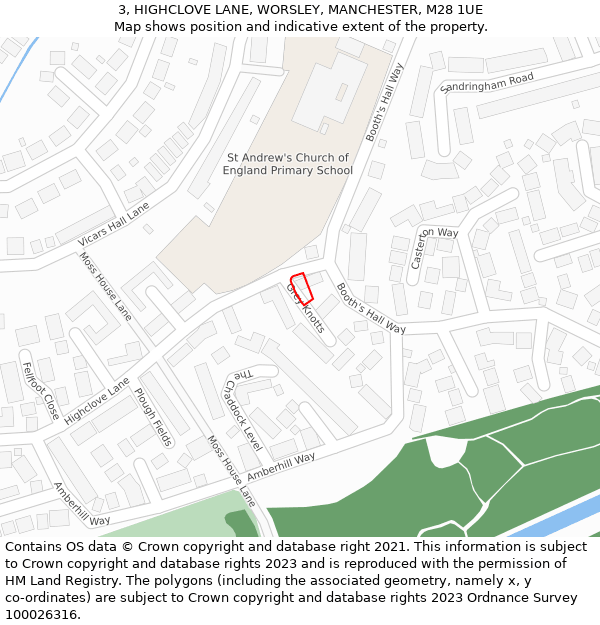 3, HIGHCLOVE LANE, WORSLEY, MANCHESTER, M28 1UE: Location map and indicative extent of plot