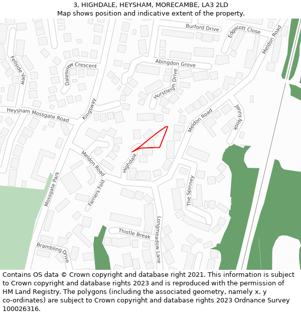 3, HIGHDALE, HEYSHAM, MORECAMBE, LA3 2LD: Location map and indicative extent of plot