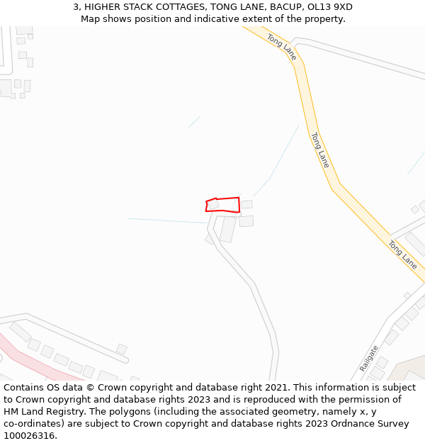 3, HIGHER STACK COTTAGES, TONG LANE, BACUP, OL13 9XD: Location map and indicative extent of plot