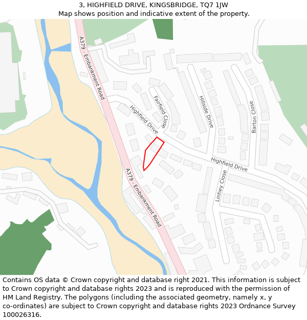 3, HIGHFIELD DRIVE, KINGSBRIDGE, TQ7 1JW: Location map and indicative extent of plot