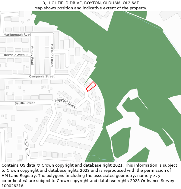 3, HIGHFIELD DRIVE, ROYTON, OLDHAM, OL2 6AF: Location map and indicative extent of plot