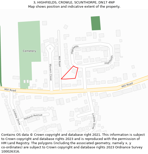 3, HIGHFIELDS, CROWLE, SCUNTHORPE, DN17 4NP: Location map and indicative extent of plot