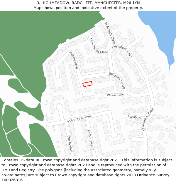 3, HIGHMEADOW, RADCLIFFE, MANCHESTER, M26 1YN: Location map and indicative extent of plot