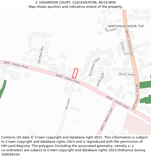 3, HIGHMOOR COURT, CLECKHEATON, BD19 6PW: Location map and indicative extent of plot