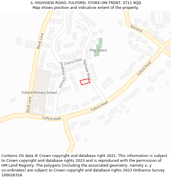 3, HIGHVIEW ROAD, FULFORD, STOKE-ON-TRENT, ST11 9QQ: Location map and indicative extent of plot