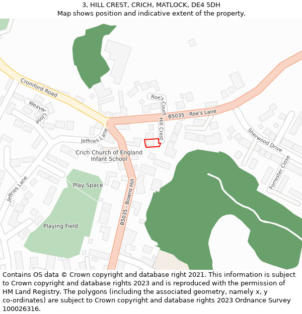 3, HILL CREST, CRICH, MATLOCK, DE4 5DH: Location map and indicative extent of plot