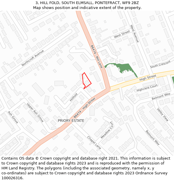 3, HILL FOLD, SOUTH ELMSALL, PONTEFRACT, WF9 2BZ: Location map and indicative extent of plot